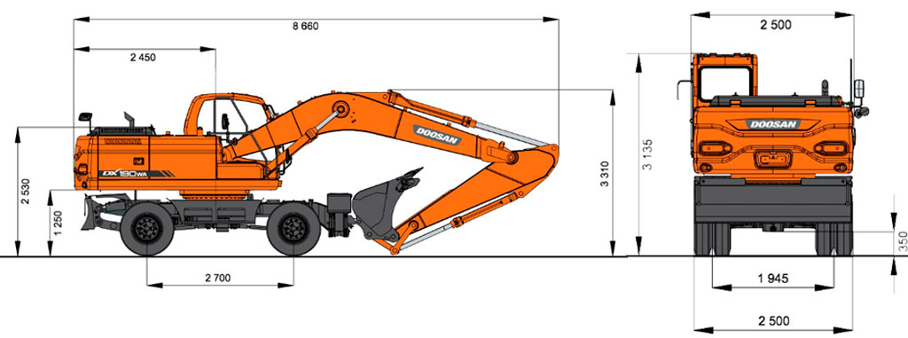 Схема Колесный экскаватор Develon (Doosan) DX190WA
